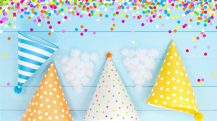 Obraz premium vibrant party decorations with hats and confetti