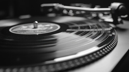 Rotating Vinyl Record On Turntable Close Up