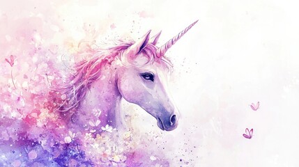 Naklejka premium A unicorn with a pink and purple mane and a white body