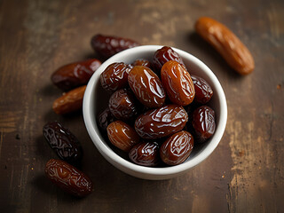 Dried date fruits in white bowl