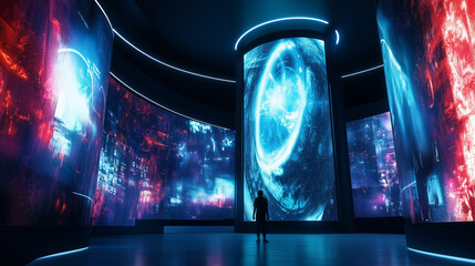 光と色彩が融合した未来的デジタルアート展示空間