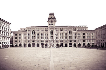 Fototapeta premium The most important square in Trieste called Piazza Unità d'Italia - (Europe - italy -Trieste) - Image on white background for easy selection