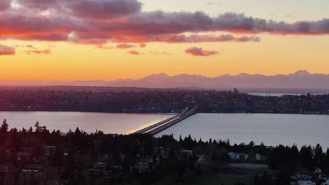 I-90 floating bridge at sunset