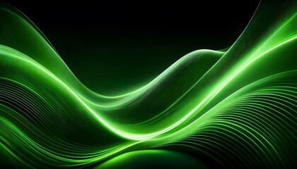 Naklejka premium Neon Wave abstract background, Isolated on a dark background, Green Neon wave with glow, Technology, network, internet concept