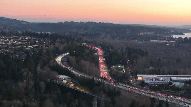 I405 looking south at sunset Mt Rainier