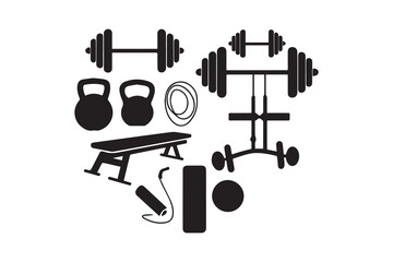  Gym workout instrument silhouette with white background