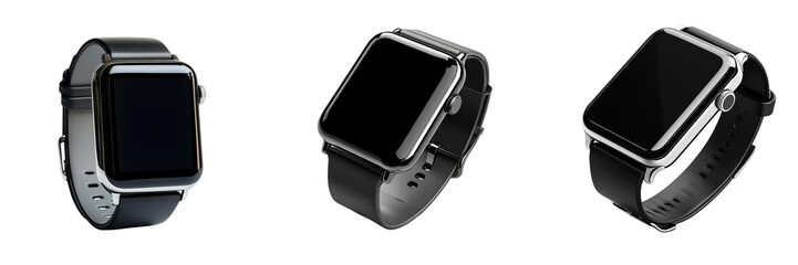 A Set of Modern Smartwatches Featuring Metallic Frames Isolated on Transparent Background