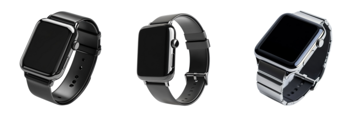 A Set of Sophisticated Smartwatches with Stylish Frames Isolated on Transparent Background