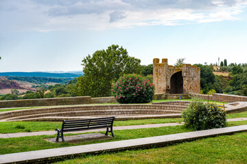 Torre di Lavello, a medieval tower in Tuscania, Italy, offers breathtaking views of the valley,...