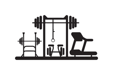  Gym workout instrument silhouette with white background
