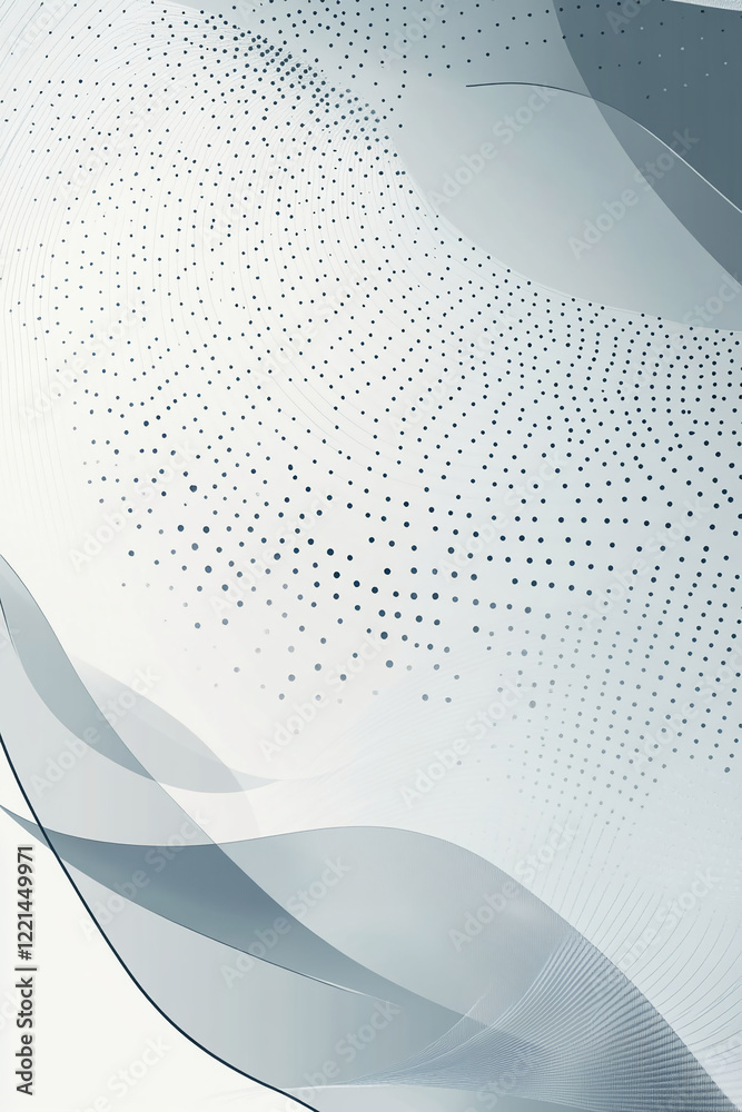 Poster abstract grey and white background with soft lines, dots, and smooth curves