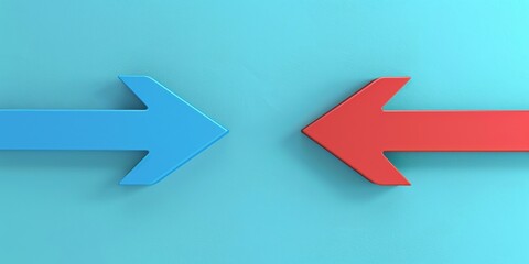 Blue and red arrows pointing in opposite directions on a turquoise background, representing contrasting choices