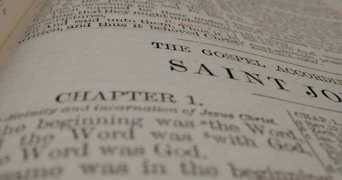 Holy Bible Macro Text Title The Gospel According To Saint John Pan Right