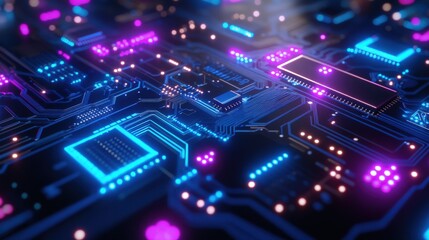 Obraz premium Vibrant Circuit Board with Neon Glow Effects