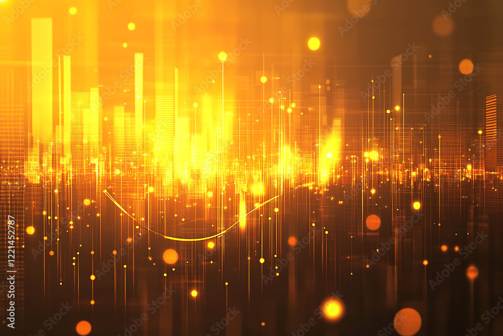 Aufkleber abstract glowing golden city lights, vibrant and energetic digital pattern with bokeh effects. busin