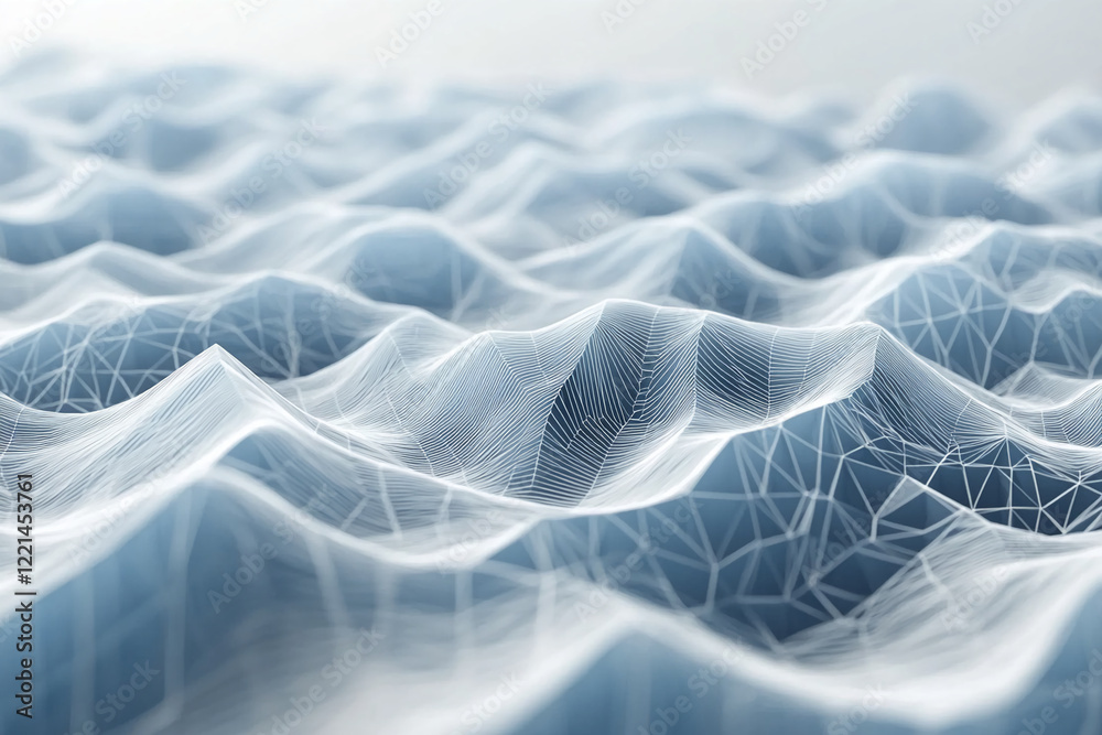 Fototapete 3d digital abstract landscape with connected triangular mesh, conceptual representation of waves