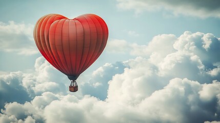 Fototapeta premium Whimsical hot air balloon shaped like heart floating among fluffy clouds creating a dreamy Valentines Day visual perfect for festive holiday designs or romantic storytelling concepts