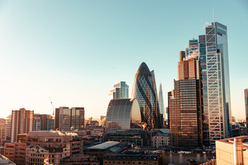 Rooftop view looking over London City during sunset 