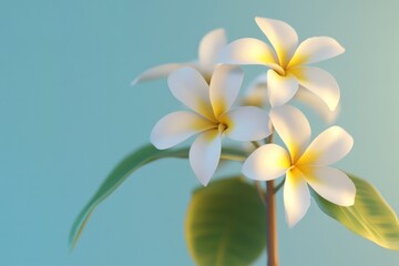 Fototapeta premium A group of white flowers with green leaves