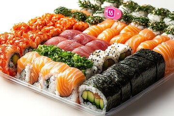 Assorted sushi platter with various rolls and fish Perfect for sharing!