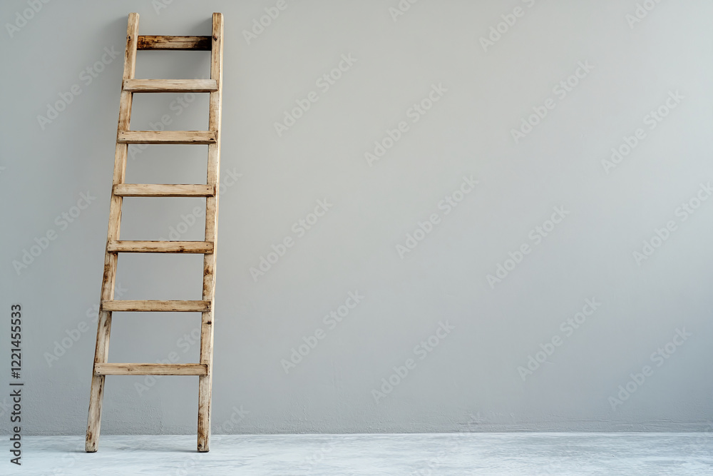 Poster wooden ladder on a plain background with soft light. business background