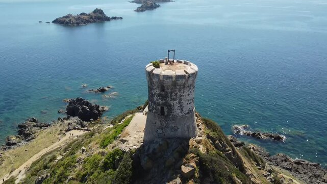 Aerial view of Sanguinaires bloodthirsty Islands in Corsica, France