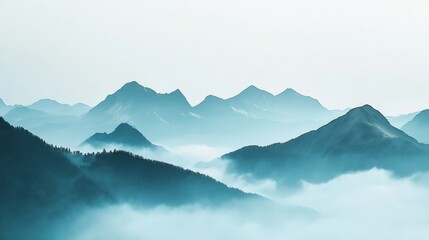Obraz premium The mountains are covered in a thick layer of fog