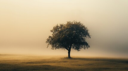Obraz premium A tree stands alone in a field of tall grass
