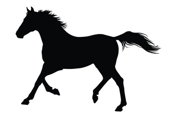 Running Horse silhouette vector, white background.