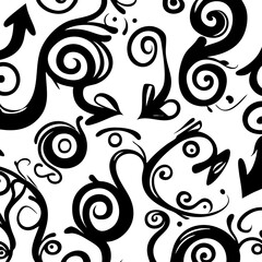 
Background with black floral patterns and arrows.