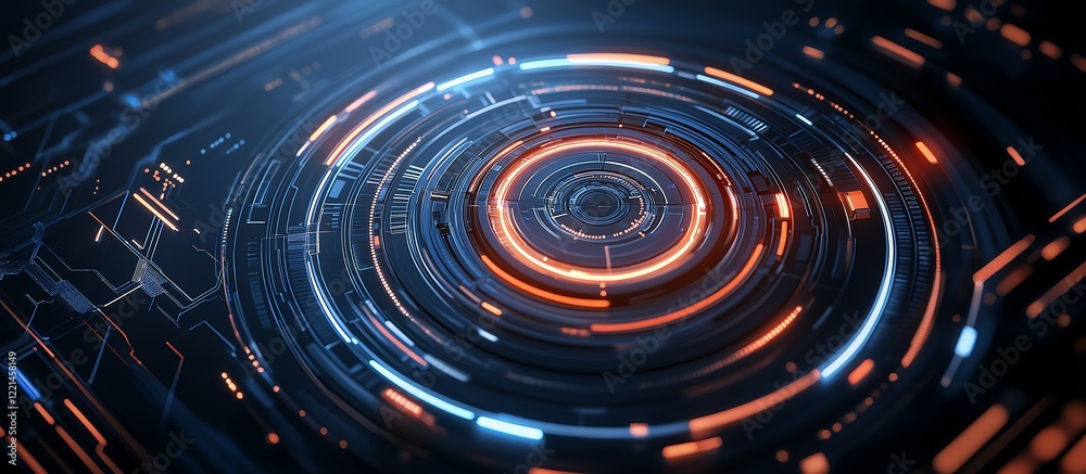 Aufkleber Futuristic digital abstract background with glowing circular lines and patterns, symbolizing advanced computing and innovation in technology