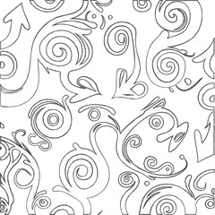 Background with black floral patterns and arrows.