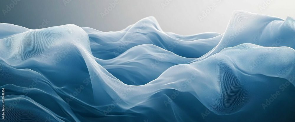 Poster Abstract blue fluid texture with flowing waves and soft curves