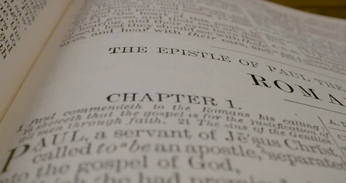 Holy Bible Macro Text Title The Epistle Of Paul Romans Pan Right