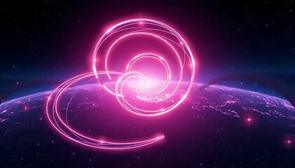 Obraz premium Pink Spiral Light Trails Orbiting Earth