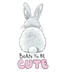 Hand Drawn Cute Fluffy Rabbit Sitting Back Illustration Vector