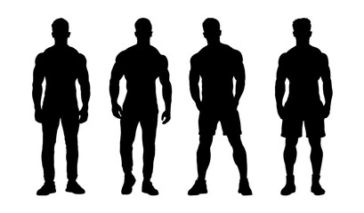 Set of silhouette of a fit young man - vector illustration