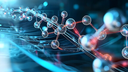 A blue and red line of molecules with a red and blue dot in the middle. generated using AI