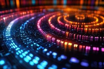 A close-up shot of a computer screen displaying numerous colorful lights and icons