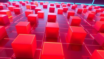 Fototapeta premium Illuminated Red Cubes Arranged In Grid Pattern