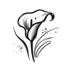 Obraz premium Elegant hand-drawn calla lily flower with leaves, minimalist vector