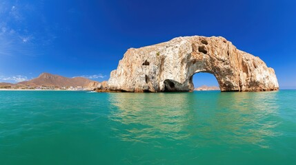 Fototapeta premium Coastal Rock Arch and Turquoise Ocean on Sunny Day