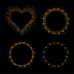 The frames are round, the heart is golden and shiny