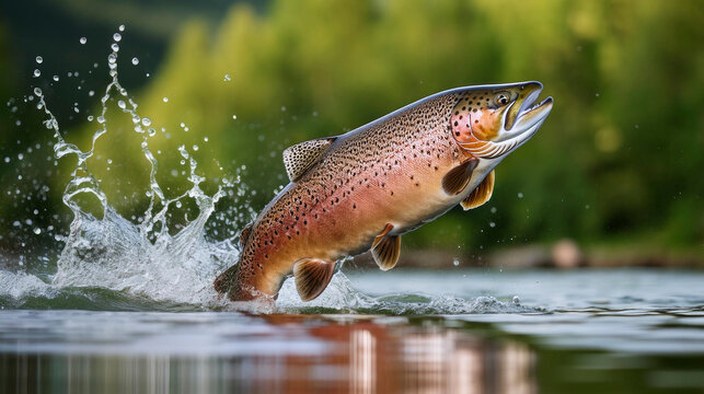Eine Bachforelle die aus dem Wasser springt
