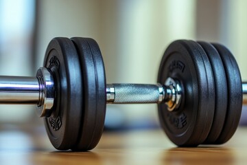 Naklejka premium A pair of dumbbells resting on a table, perfect for a fitness or workout scene