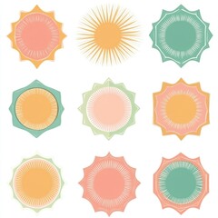 Fototapeta premium Six colorful sunbursts on a white background