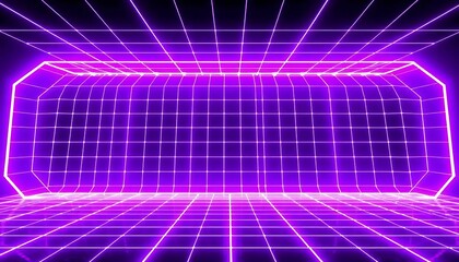 Abstract Purple Neon Grid Room Digital Art