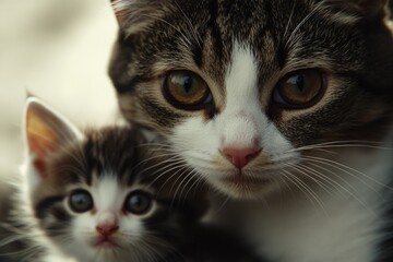 A picture of a cat with a kitten, showing their bond