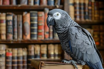 Obraz premium A parrot sitting on top of a stack of books