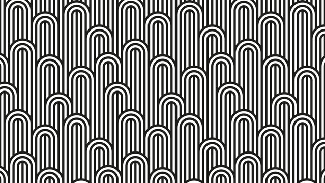 Seamless pattern with twisted lines, vector linear tiling background, stripy weaving, optical maze, twisted stripes. Black and white design.